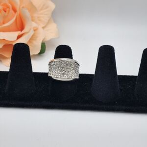 Silver rhinestone chunky cocktail ring